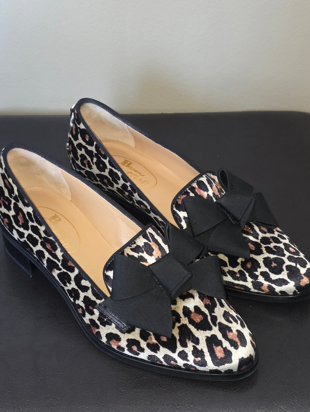 Browns Couture Leopard Print Bow Loafers - Black/Tan Sz 37 - Picture 2 of 6